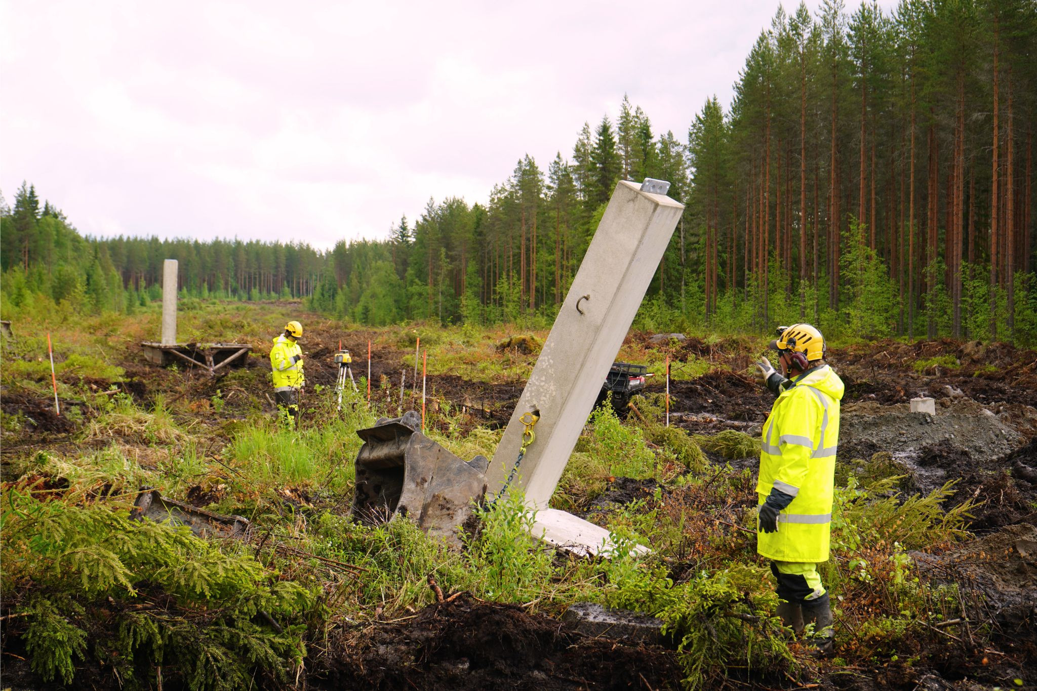 Photo from a construction site in Alajärvi, South Ostrobothnia, where transmission line foundation works were carried out in June 2026. The concrete element shown in the image is installed deep underground.